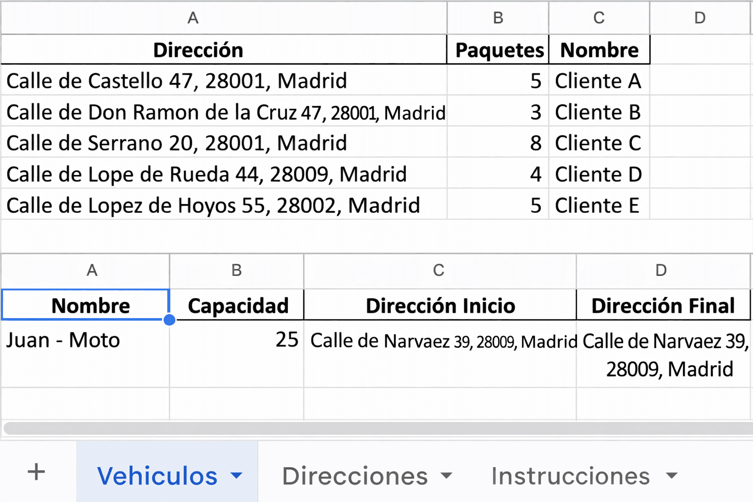 Plantilla de Excel para optimización de rutas